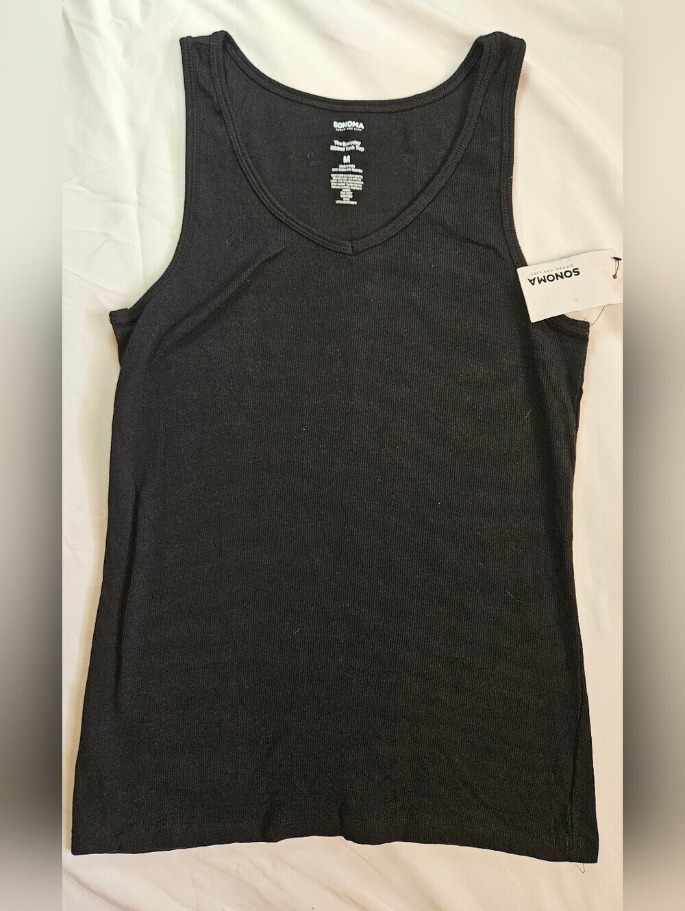 NWT Sonoma Womens Black V-neck Ribbed Everyday Pullover Tank Top Size Medium